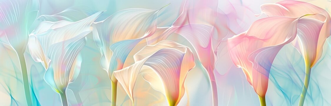 x -ray beautiful calla lilies pattern, wallpaper background, soft color spring palette