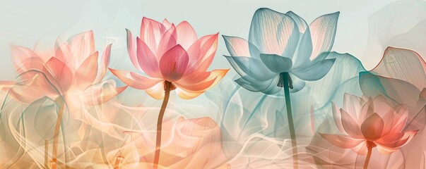 lotus flowers pattern, wallpaper pattern background soft pastel color palette - 775769142