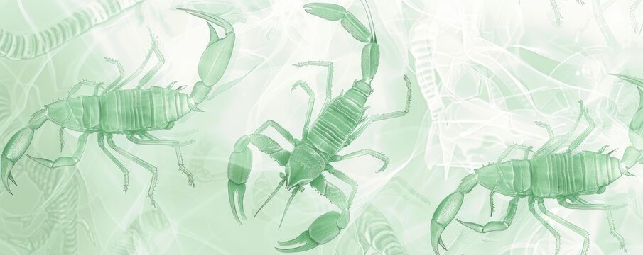 wallpaper banner pattern of scorpions isolated , light green spring background
