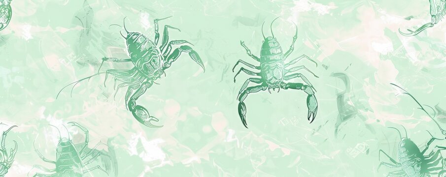 wallpaper banner pattern of scorpions isolated , light green spring background