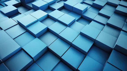 Fotobehang Modern Blue Background. Trendy Three-Dimensional Tech Landscape with Aligned Blocks © AIGen