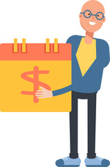 Bald Man Character and Payment Date Calendar

