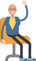 Bald Man Character Sitting on Chair
