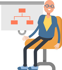 Bald Man Character Presenting Organization Chart
