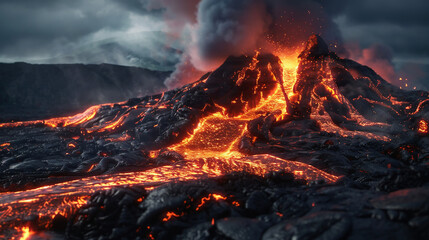 Lava going down the Volcano right after an eruption.