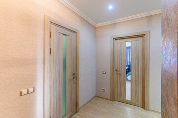 standard room interior apartment. room doors, renovation corridor lobby entrance hall