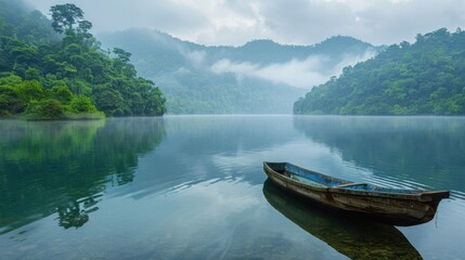 Small Boat Floating on Lake