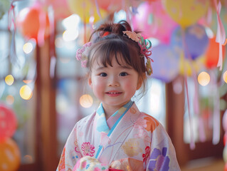 3 year old Japanese girl dressing up for a birthday party