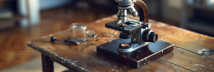 Microscope With Broken Glass In Old Time 3d Graphic Illustration