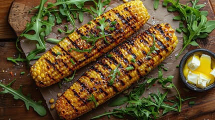 Grilled Corn on the Cob With Butter and Herbs - obrazy, fototapety, plakaty