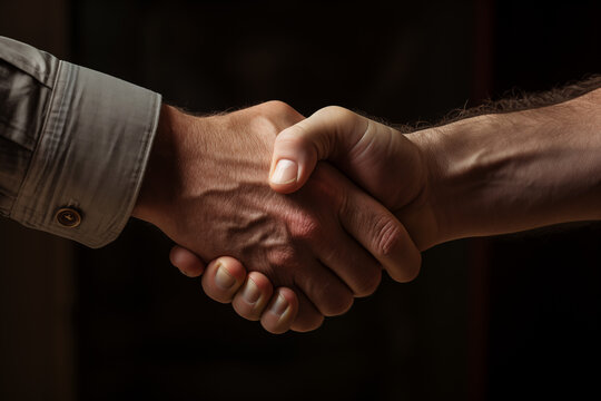 Handshake on office business background. World of work. Offer accepted. Friendship at work. Help others. Association.