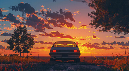 Lo-fi vibes parked during sunset