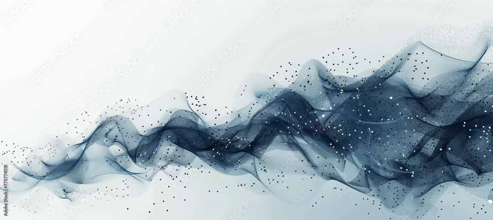 Aufkleber Abstract data particles wave flow background. Generative AI technology.
