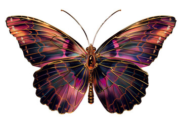 Colorful Butterfly with golden line in close up and detailed with transparent background