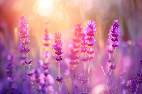 Gentle Lavender Field: Beautiful Floral Wallpaper featuring Purple Flowers under Sunlight