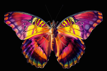 Colorful Butterfly in close up and detailed with transparent background