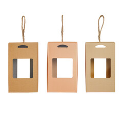 Three tags hanging from a string on a Transparent Background