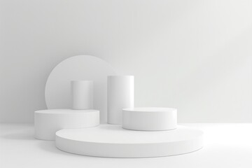 Display Background. Empty Pedestal Stand Concept with White Stage Backdrop