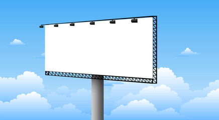 blank white billboard on the blue sky background 
