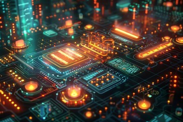 Obraz premium Holographic glowing diagram of the digital ecosystem of corporate communications.