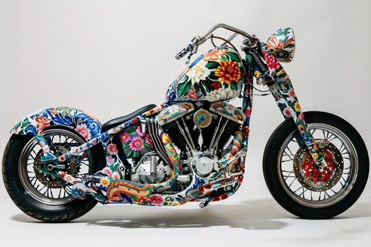 a colorful motorcycle with flowers painted on it