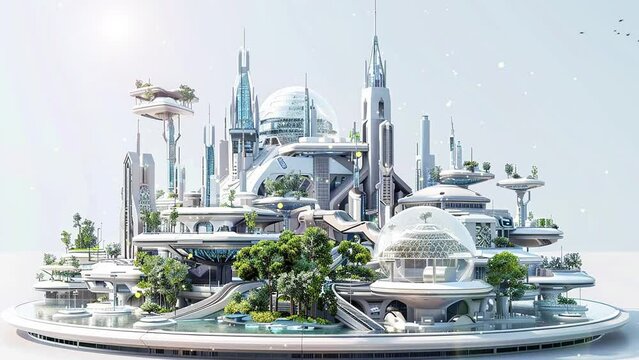 futuristic urban background. a highly detailed 3D render of a futuristic city park. seamless looping overlay 4k virtual video animation background