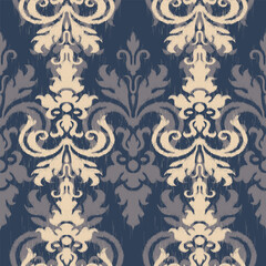 Beautiful Ikat paisley embroidery on blue background.geometric ethnic oriental seamless pattern traditional.Aztec style abstract vector illustration.design for texture,fabric,clothing,wrapping,carpet