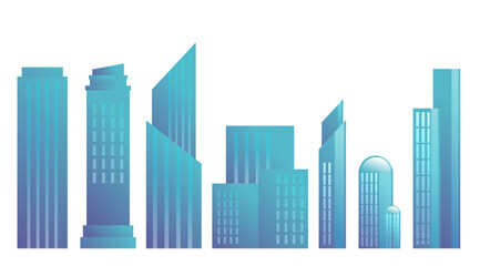 Blue Building Vector in Flat Design Elements ,Skyscraper, Condominium, Townwer Editable