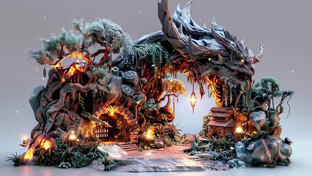 a highly detailed 3D render of a mystical beasts. seamless looping overlay 4k virtual video animation background
