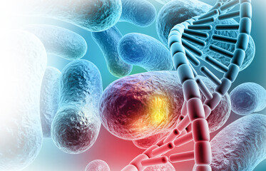 DNA strand on bacteria background. 3d illustration..