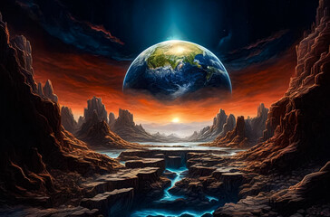 An unknown wonder of the world. Fantastic background. AI