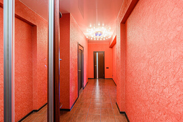 standard room interior apartment. room doors, renovation corridor lobby entrance hall