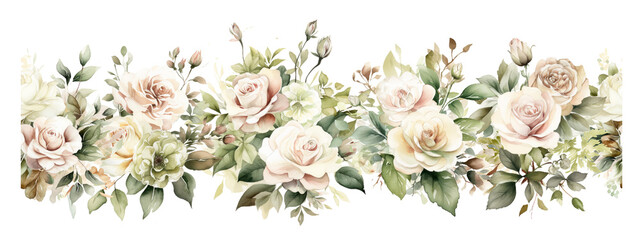 Panoramic floral banner with pastel flowers - obrazy, fototapety, plakaty