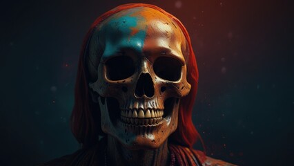 Vibrant Skull Retro Future Background with Spooky Halloween or Santa Muerte Concept