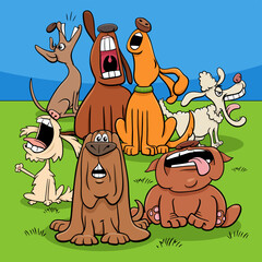 cartoon dogs characters group barking or howling