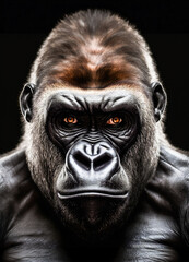 Obraz premium Gorilla Closeup Painted Portrait. Generated Image. A digital illustration of a male gorilla’s closeup painted portrait.