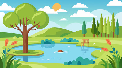 Fototapeta na wymiar landscape with trees and lake