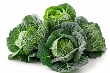 Assorted Green Leafy Vegetables on White Background