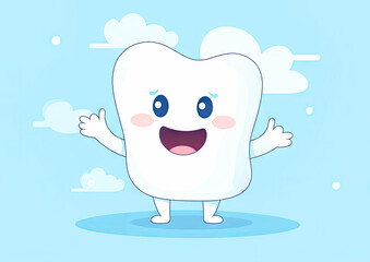 Cheerful Animated Tooth Character Giving Thumbs Up Against A Blue Background