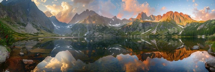 Summer Mountains. Tatra National Park Landscape with Lake at Dawn in Polish Mountains