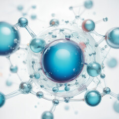 visualization of the molecular structure in the texture of glass, atomic grid on the background of a light gray wall.