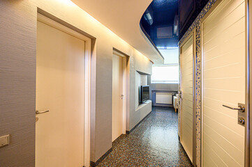 standard room interior apartment. room doors, renovation corridor lobby entrance hall