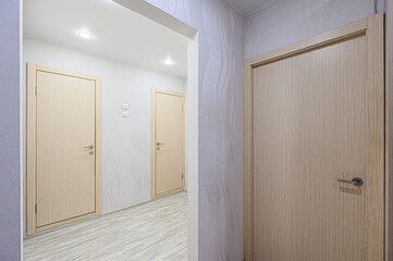 standard room interior apartment. room doors, renovation corridor lobby entrance hall