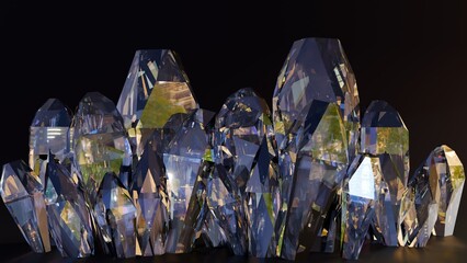 3d rendering of Quartz crystal, it is a hard, crystalline mineral made of silicon dioxide (silica).