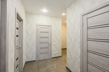 standard room interior apartment. room doors, renovation corridor lobby entrance hall