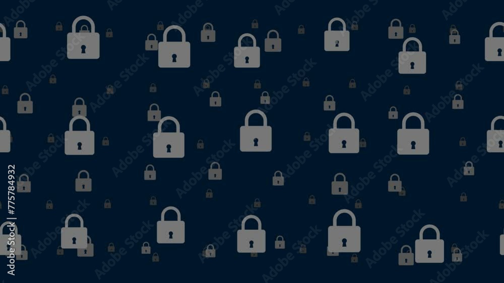 Poster padlock symbols float horizontally from left to right. parallax fly effect. floating symbols are loc