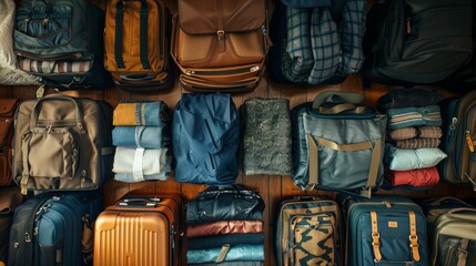 Close-up on the preparation of travel backpacks and suitcases, focusing on the careful selection of attire for attending a wedding - obrazy, fototapety, plakaty