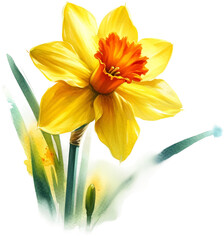 Fototapeta premium March Birth Month Flower Daffodil Watercolor Clipart Isolated 