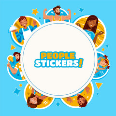 Hand drawn cartoon people stickers frame