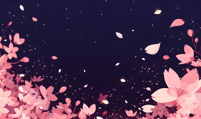 Obraz na płótnie Canvas Illustration of a night sky with falling cherry blossoms, Generative AI